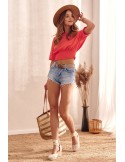 Short T-shirt with a wide cuff, coral MP14546 - Online store - Boutique